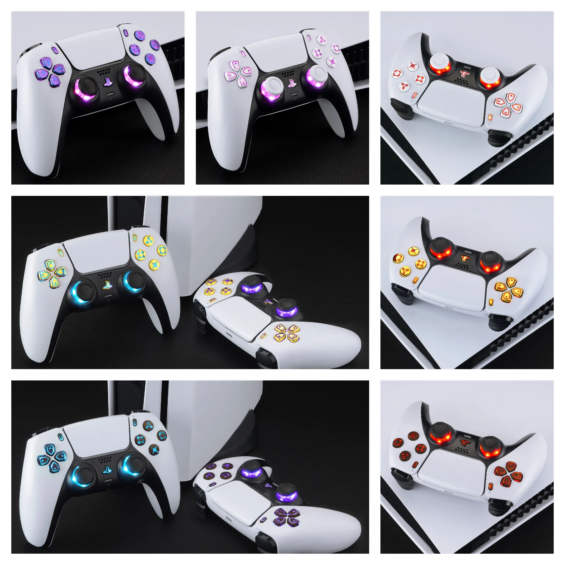 7 ألوان 9 أوضاع مضيئة Dpad Thumbsticks مشاركة أزرار الوجه المنزلية لوحدة تحكم ps5 BDM-030 & BDM-040 & BDM-050