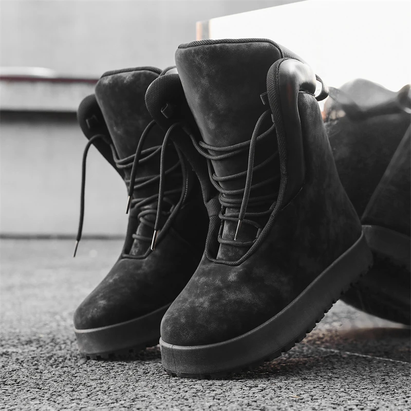Autumn and Winter Minority Gypsum Boots Leisure Vulcanized High Top and Calf Wear Resistant Non-slip Outdoor Shoes Men\'s Shoes