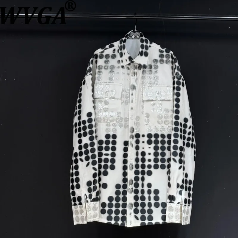 เสื้อเชิ้ตแขนยาวลายจุดสไตล์สตรีทแฟชั่นสำหรับผู้ชาย รุ่นใหม่ล่าสุด ฤดูใบไม้ผลิ/ฤดูใบไม้ร่วง ดีไซน์เก๋ไก๋ ทันสมัย คอปกพับได้ สไตล์ลำลอง รุ่น W12812