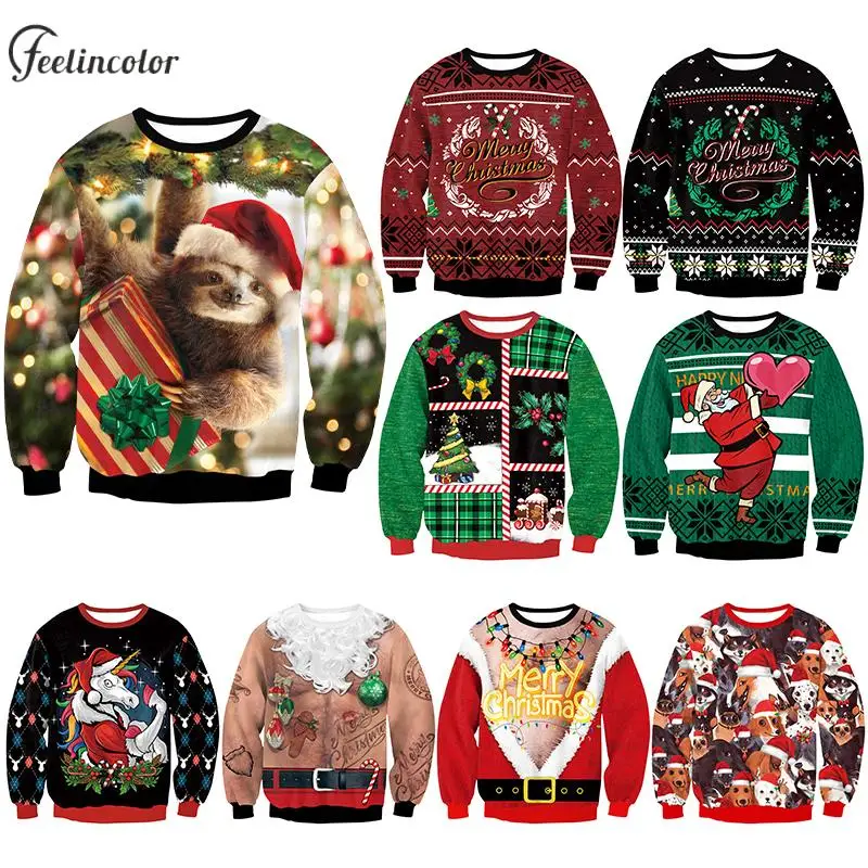 90S Vintage Pullover Crewneck Sweatshirts for Men Ugly Christmas Tracksuit Oversized Streetwear Harajuku Outfit Male Clothing