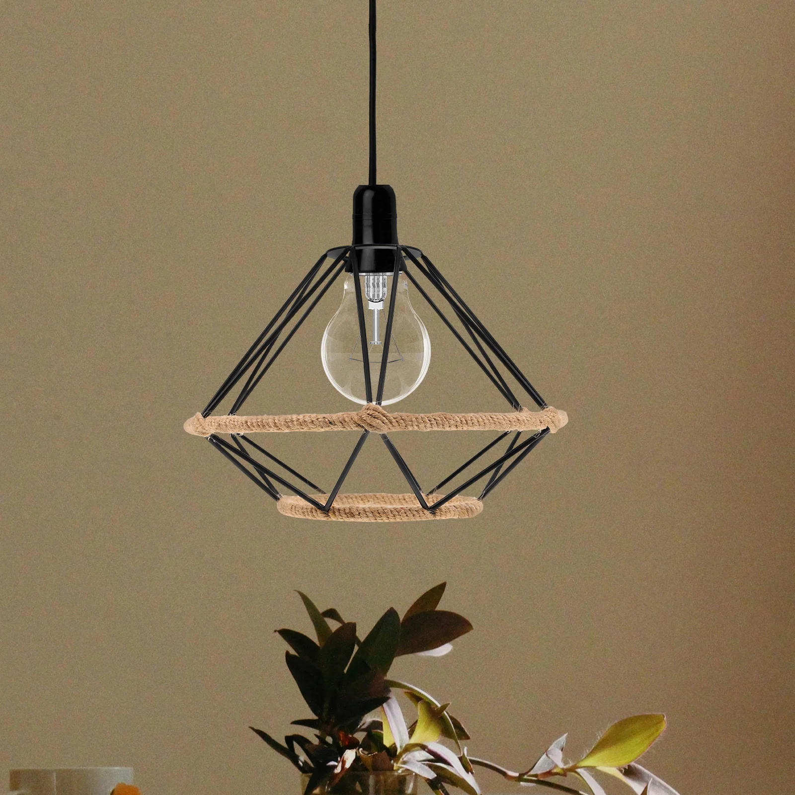 

1pcs Hollow Metal Lamp Shade Rope-Woven Pendant For Ceiling Lamp Industrial Bulb Guard Vintage Rustic Decorative Light Cage For