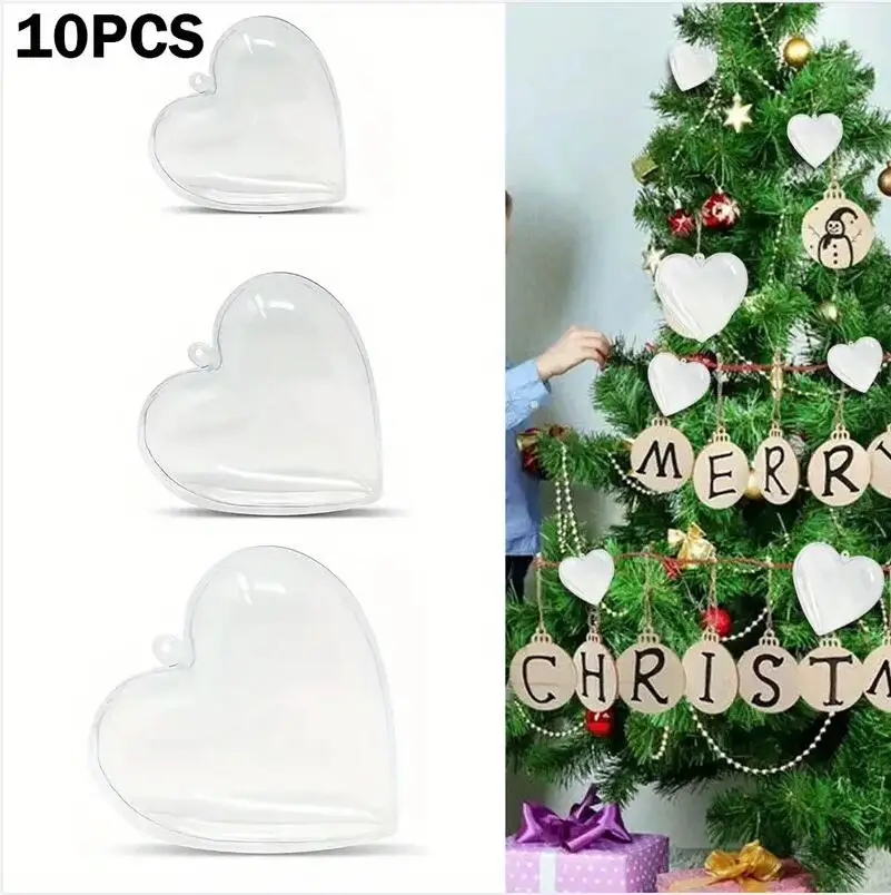 10 stücke Klar Herz Ornamente Kugeln Hochzeit Party Hause Hängende Dekoration Ball DIY Kunststoff Befüllbare Weihnachten Baum Kugeln Baubles