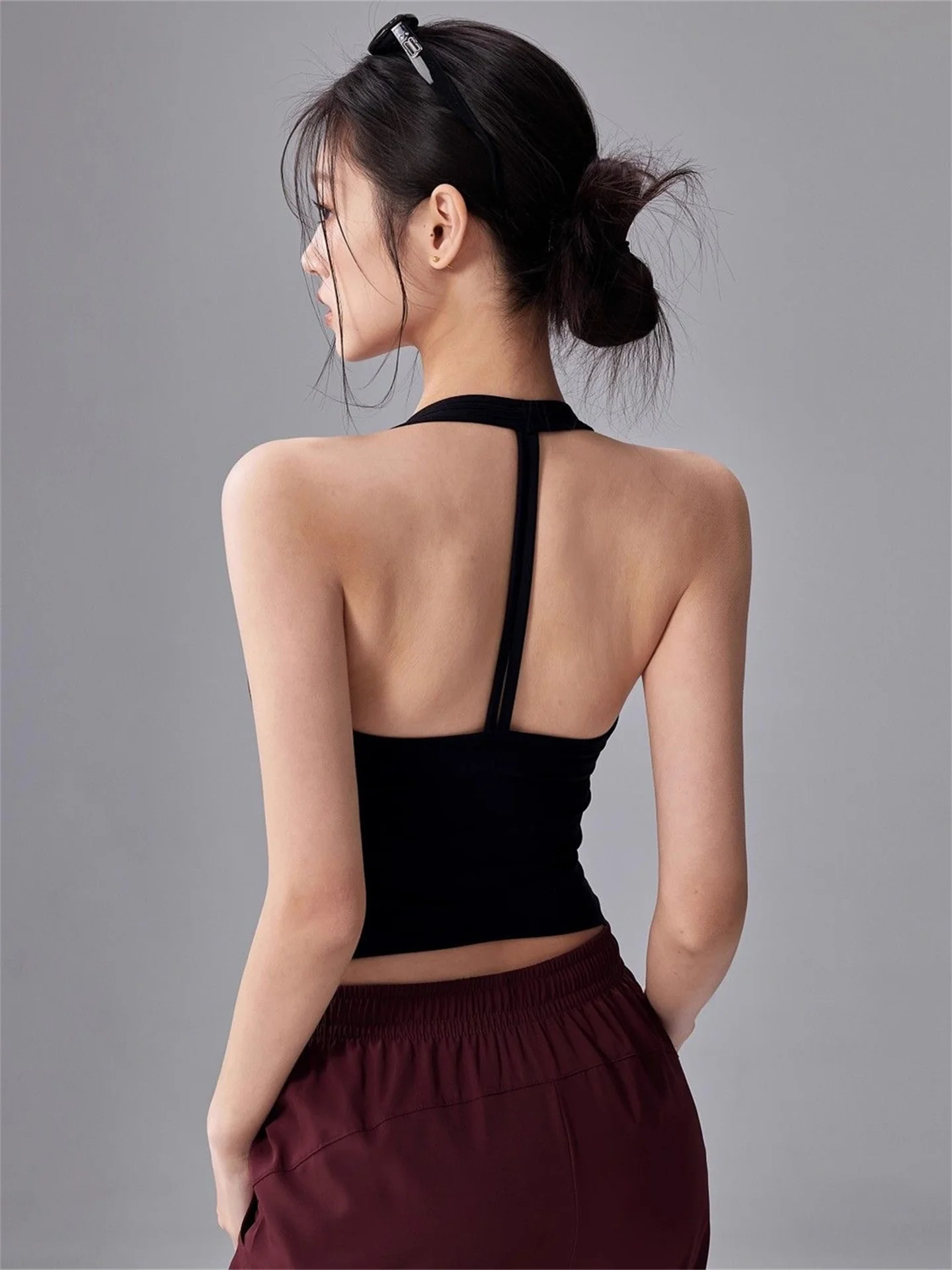 

Женская спортивная майка с открытой спиной и драпировкой, поддерживающая, с чашечками, для йоги и пилатеса, верхняя часть для фитнеса