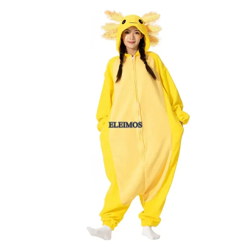 

ss23Eleimos Halloween onesie yellow axolotl for women men adult animal kigurumis pyjamas cartoon pajama homewear cosplay costume