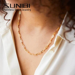 SUNIBI Stainless Steel Link Chain Choker Necklaces For Women Delicate Simple Necklace Friends Gift Jewelry Kolye