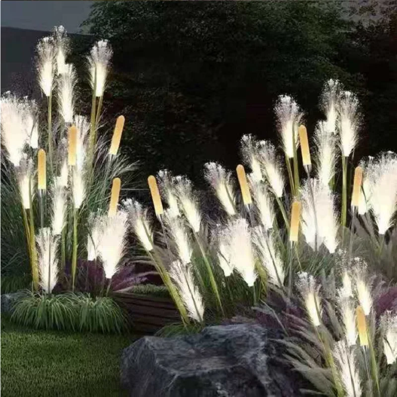 Solar Reed Lights Outdoor Garden Weat Fiber Light Waterproof Garden Lamp Simulation Landscape Lamps for Home Patio Decoration