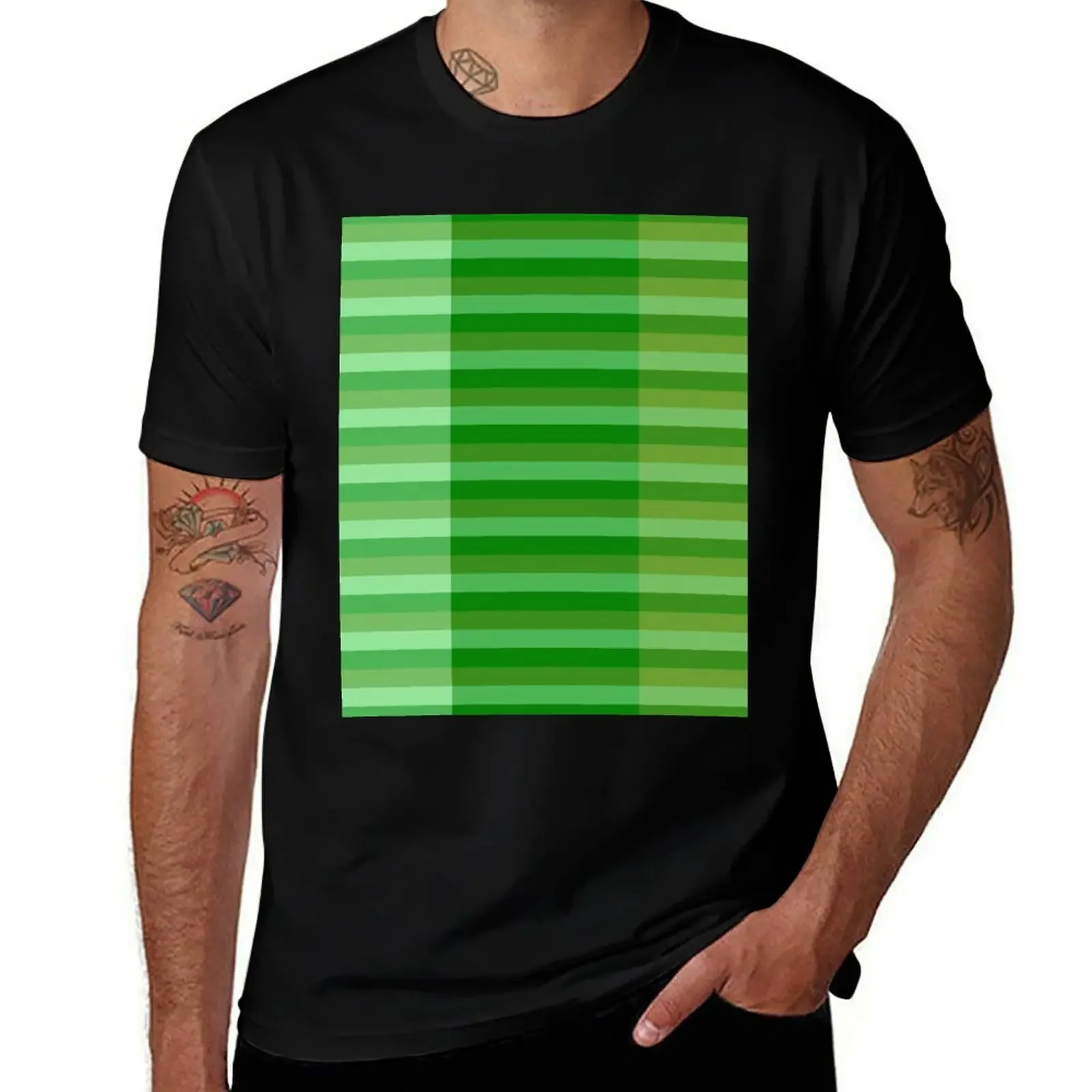 Horizontal Line Pattern In Turquoise Green, Summer Green and Olive Green T-Shirt blacks T-shirt men