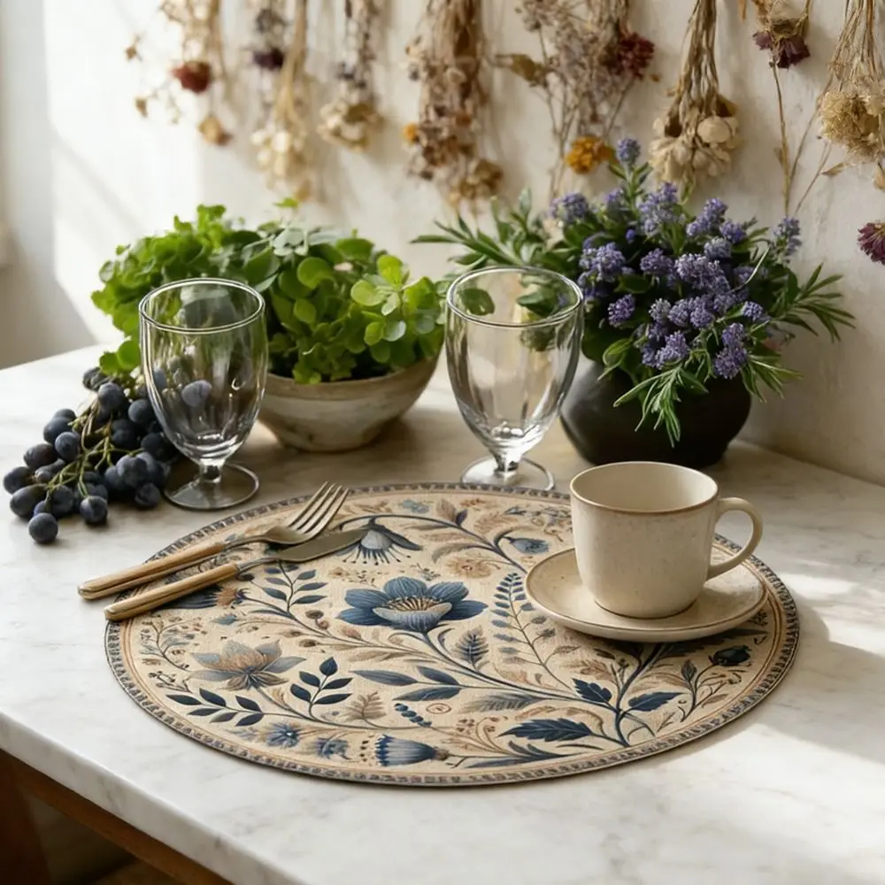 Embroidery Floral Table Placemat Middle East Style Anti-scald Coffee Cup Mats Coaster Anti-slip Flower Linen Table Mat