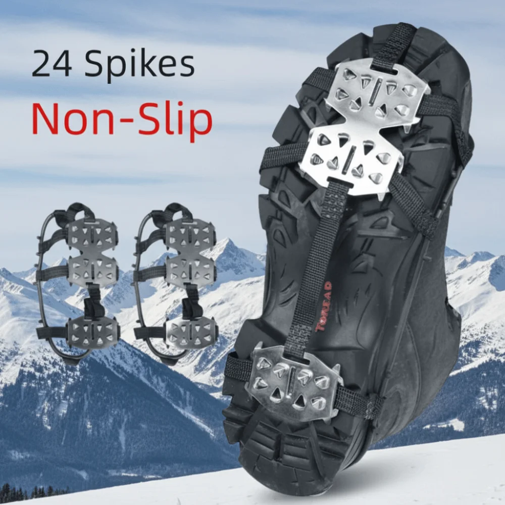 1Pair New Anti-Slip 24 Teeth Ice Claw Universal Shoe Covers Ice Gripper Spike Spike Snow Shoes Crampons Winter Outdoor For Shoes