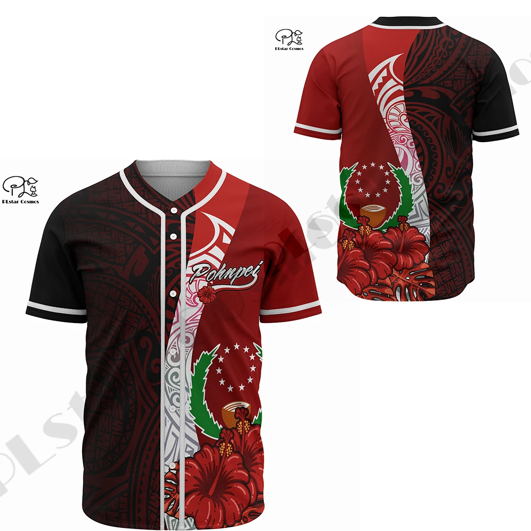 Pohnpei Polynesian Wave Tattoo 3D All Over Printed Men\'s Baseball Shirt Summer Casual Baseball Jersey Unisex hip hop Tops BQS-02