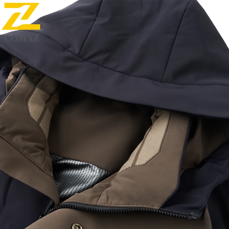 COMXZ Winter Thickened Down Coat 2025 New Men Long Hooded Business Casual White Duck Down Thermal Outerwear Windproof Parka