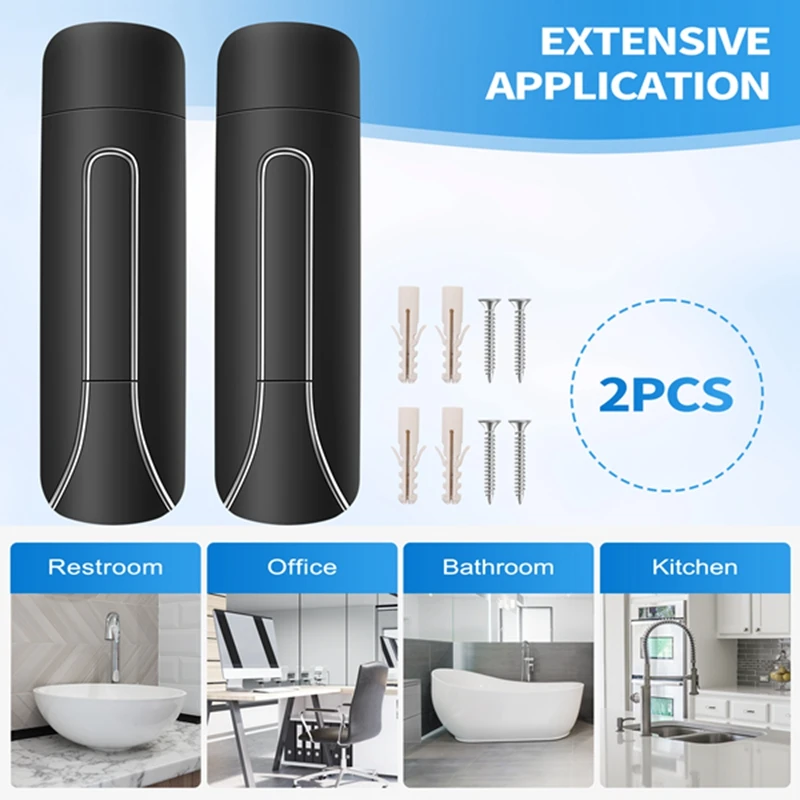 TKOH-2Pcs Wall Mounted Bathroom Plastic Liquid Soap Dispenser 350Ml Shower Gel Detergent Shampoo Bottle For Kitchen Hotel