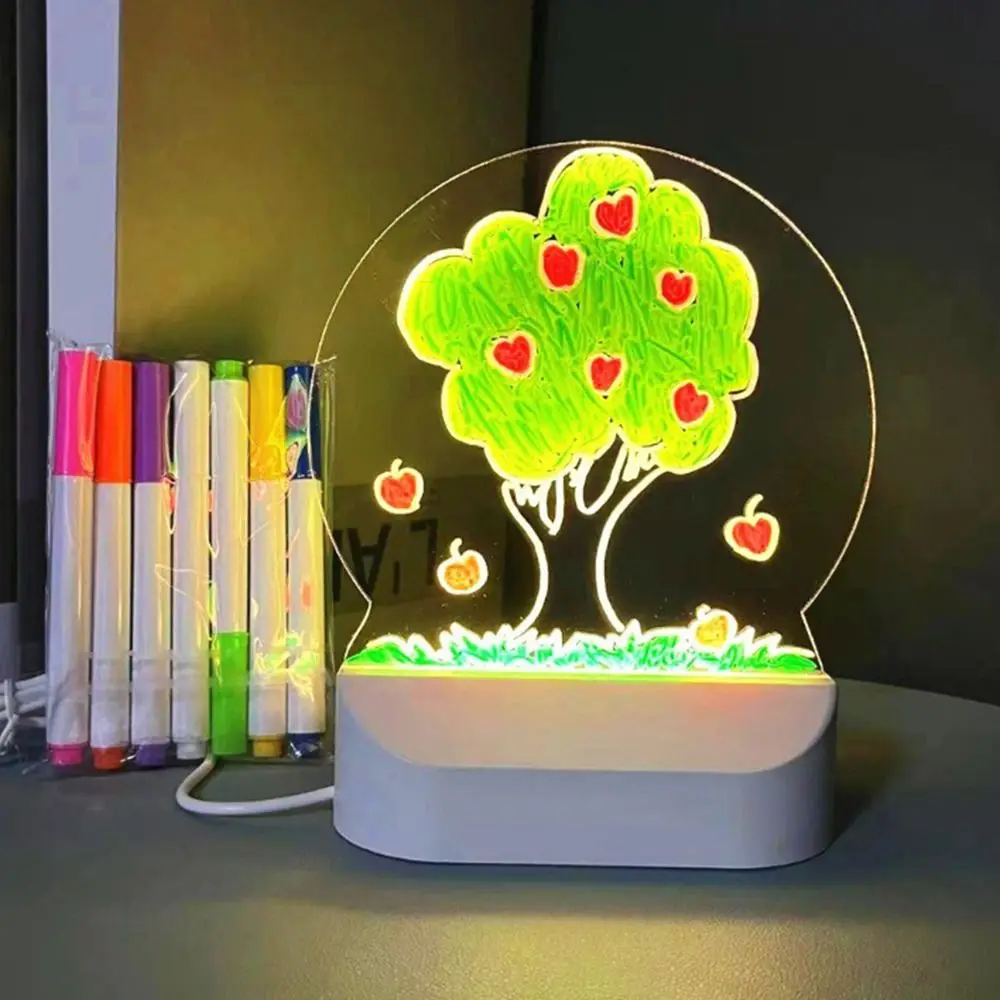 Kreatywna tablica LED do rysowania z lampką nocną, wymazywalna tablica świetlna DIY z 7 kolorowymi pisakami, przezroczysta akrylowa tablica do pisania kredą.