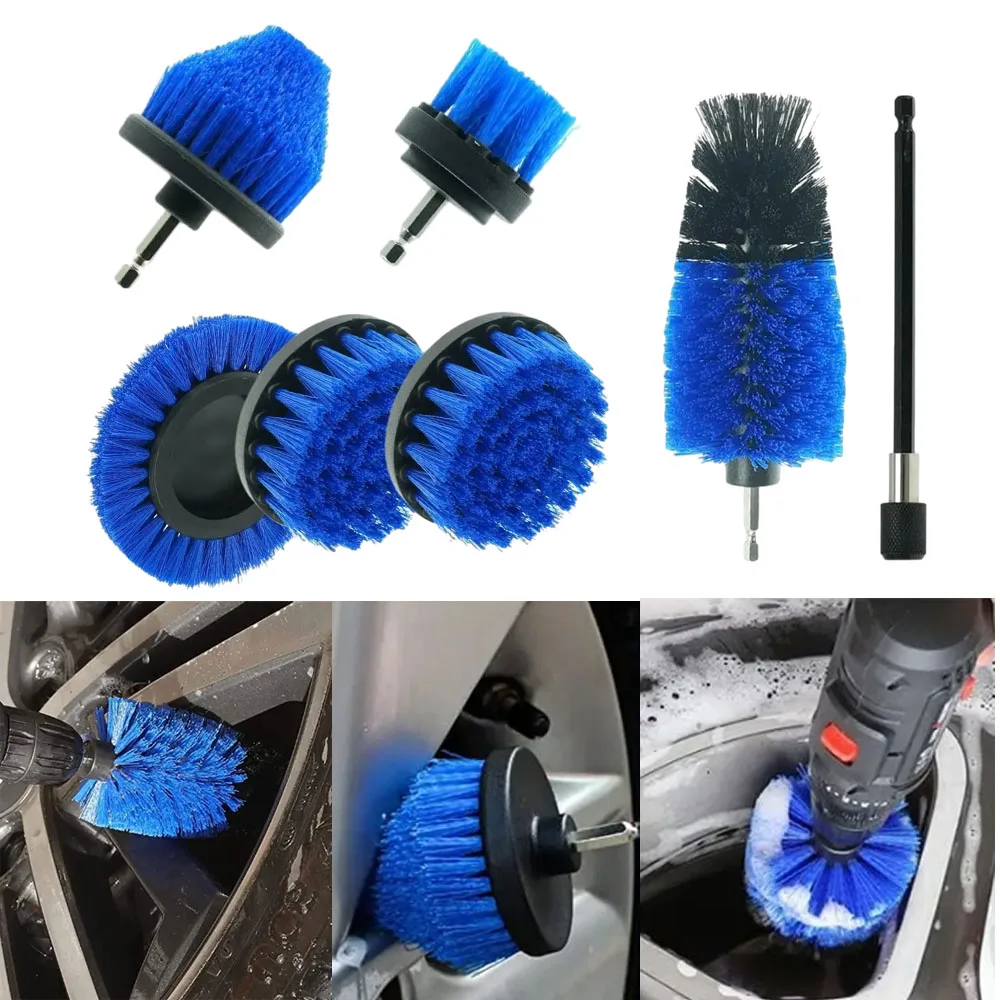 

7Pcs Car Drill Attachment Cleaning Brush Set Multipurpose Scrubber Cleaning Scrub Brush Kit With Extension Car Cleaning Brushes