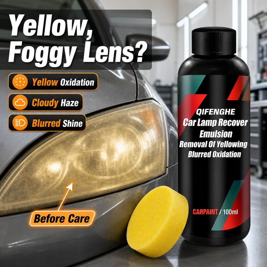 100ml Car Headlight Restoration Emulsion, Remove Yellow Oxidation Foggy Haze, DIY Headlamp Polish Cleaner with Sponge