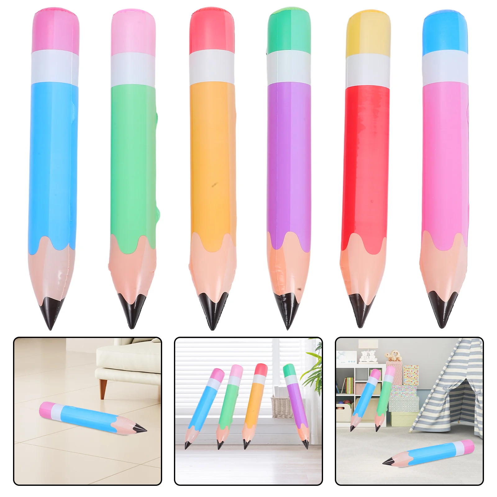 

6Pcs Giant Inflatable Pencil Balloons Colorful Classroom Decor Back to School Hanging Wall Decoration Pencil Balloons