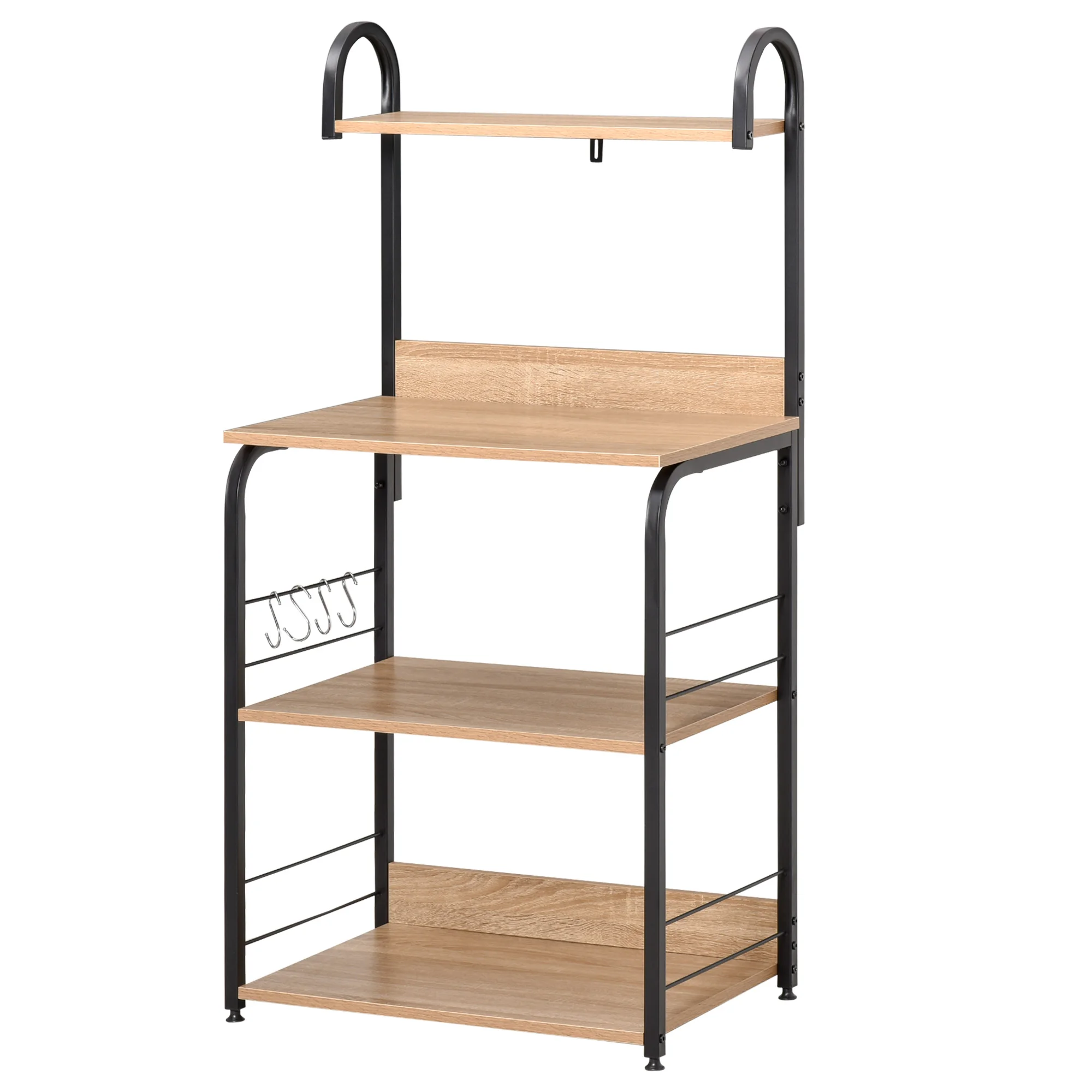 HOMCOM kitchen shelf microwave shelf with 4 levels hooks and feet adjustable 60x40x125 cm Natural wood