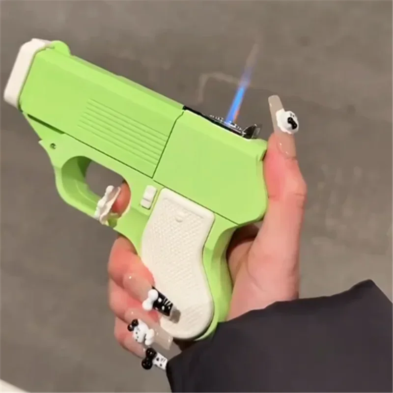 New Pistol Integrated Cigarette Box Inflatable Lighter Windproof Spray Flame Can Hold Thick Medium and Fine Cigarettes Lighter
