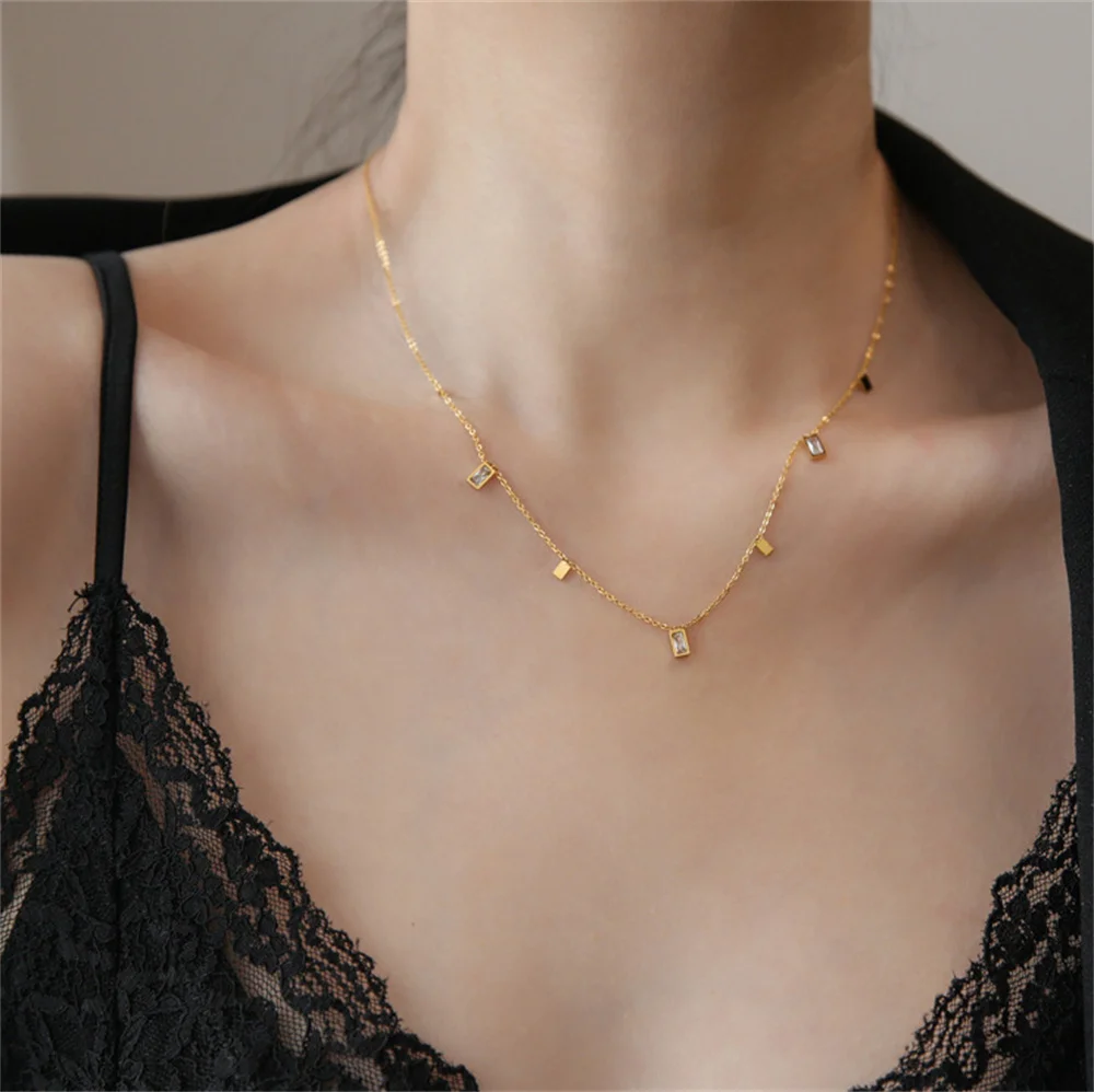 

New Fashion Clavicle Statement Geometry Jewelry Stainless Steel Gold Plated AAA CZ Zircon Charms Choker Necklace Birthday Gift
