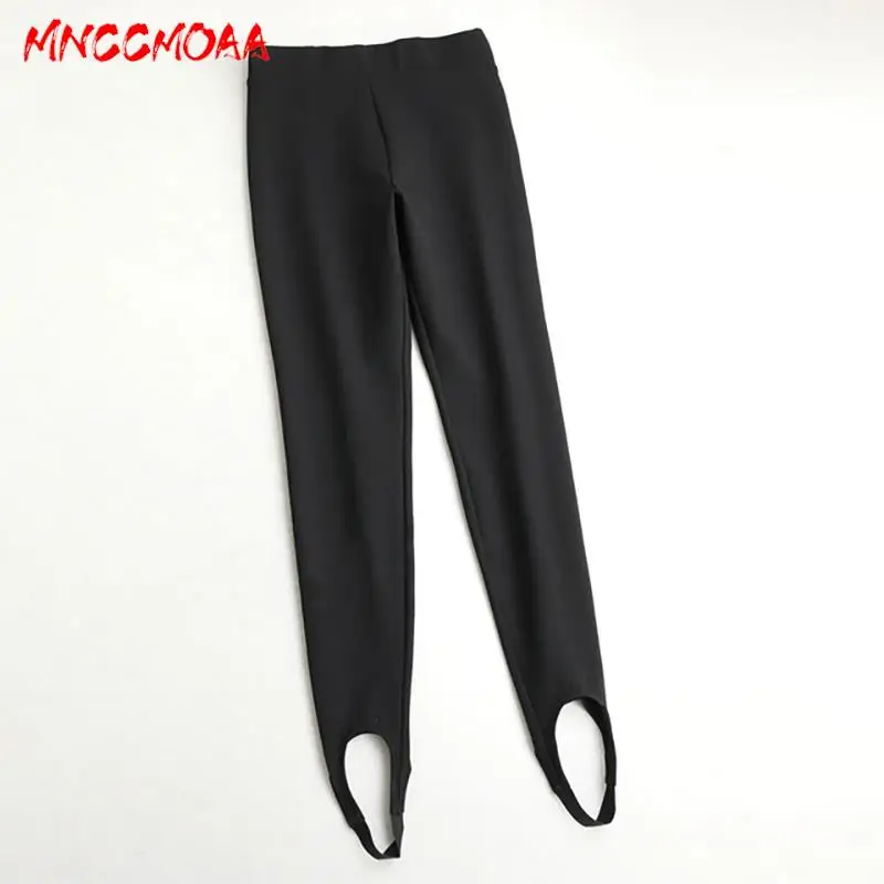 

MNCCMOAA High Quality 2024 Woman Black High Waist Slim Leggings Solid Elastic Waist Stretch Pants Female Casual Simple Trousers