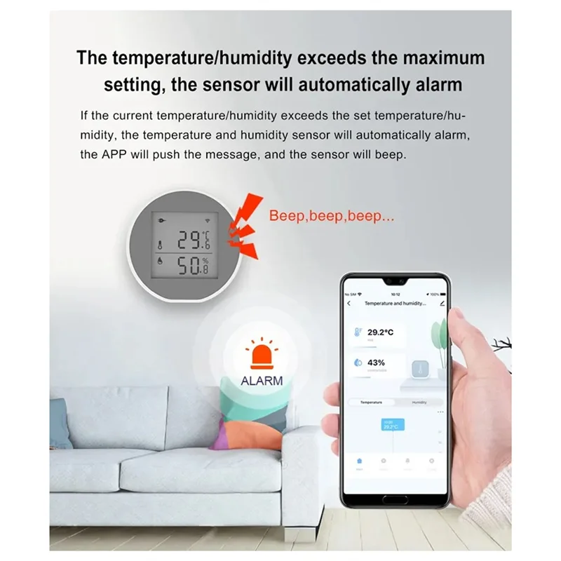 HRBAJ-Tuya Wifi Temperature Humidity Sensor Indoor Hygrometer Thermometer Detector Smart Life App Battery Or USB Powered