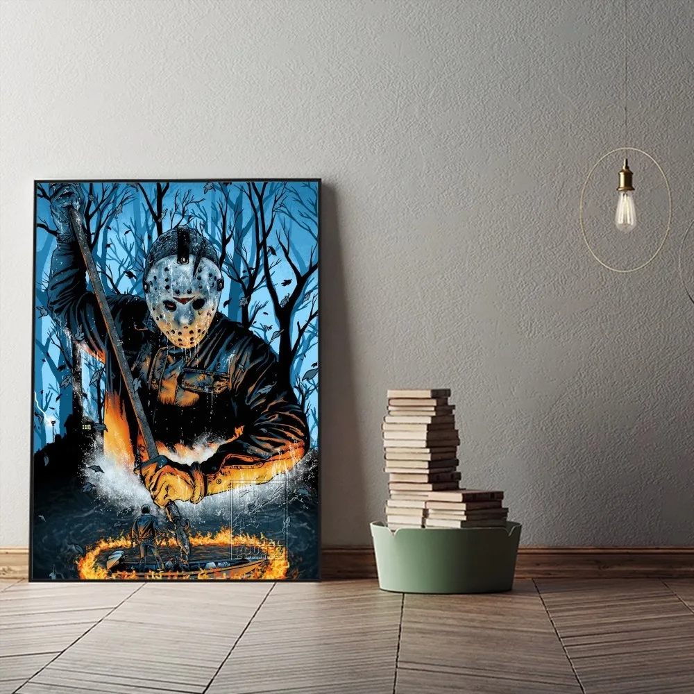 Horror Jason Voorhees  Poster Sticky Fancy Wall Sticker for Living Room Bar Decoration Vintage Decorative Painting Large