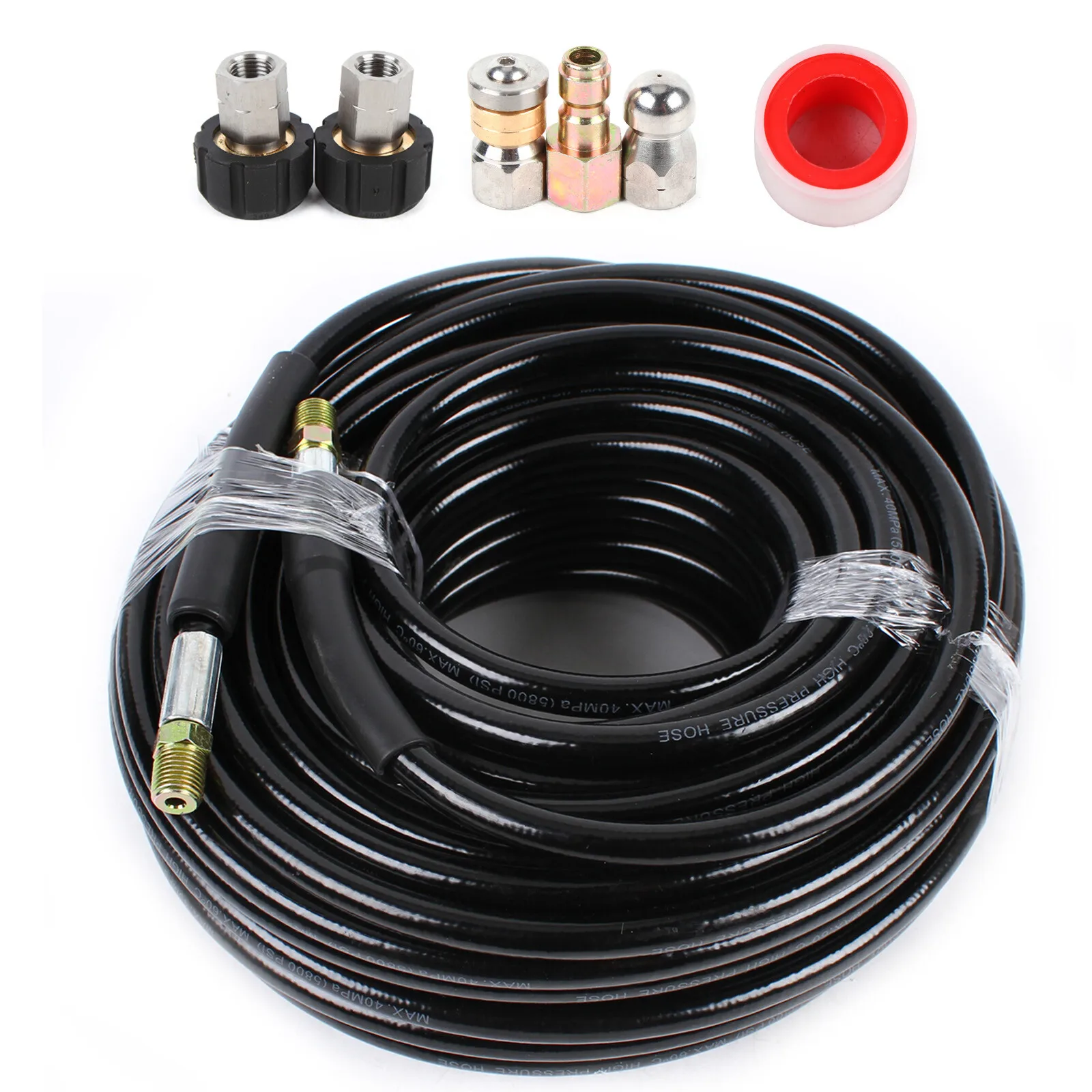 Sewer Jet Hose 100ft 1/4'' Npt Sewer Jetter Kit for Pressure Washer 5800 Psi