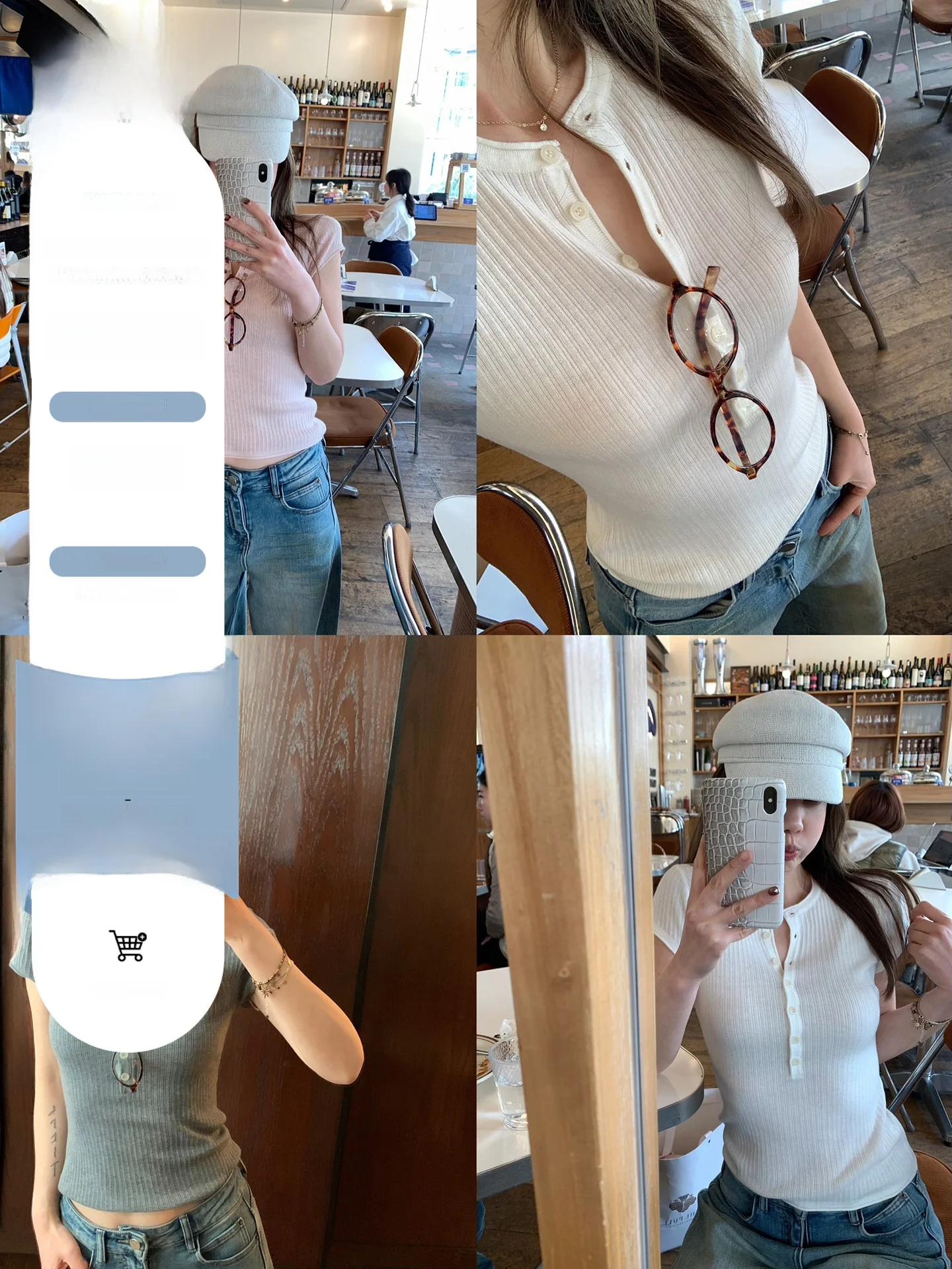 

Blue Button-Up Knitted Top Women's Slim Fit Short Sleeve T-Shirt Spring Summer New Style Fashion Casual Female Clothing