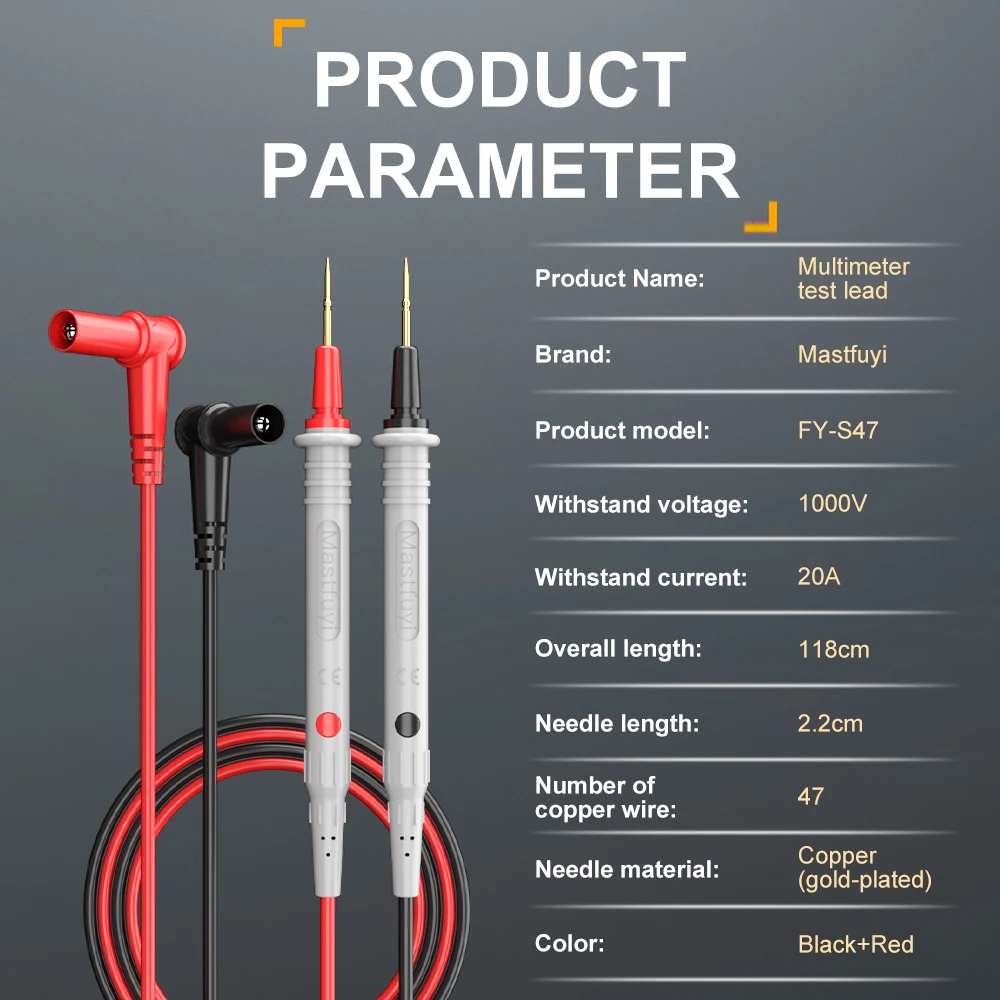 MASTFUYI FY-S47 Multimeter Test Leads Universal Cable 1000V 20A 10A Measuring Probe Pen For MultiMeter Tester Wire Tips Wire Pen