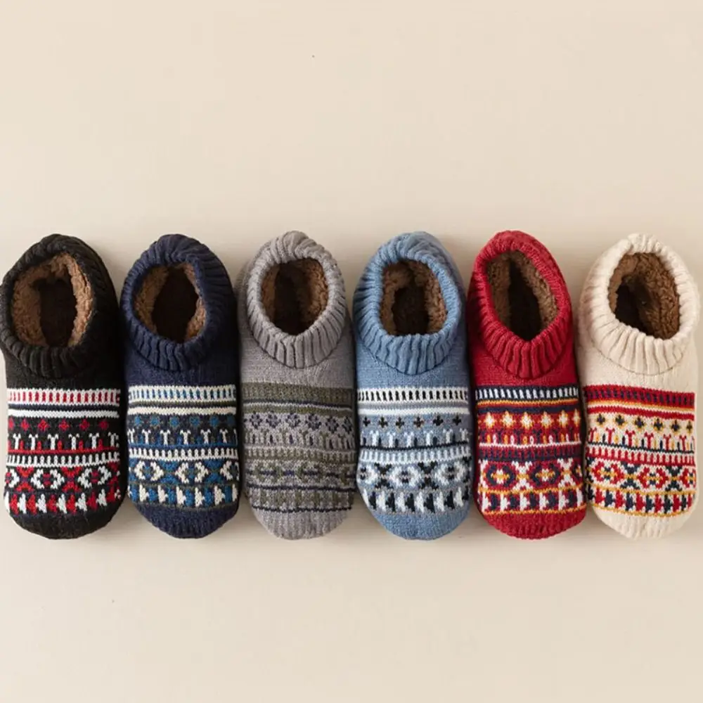 

Soft Plush Winter Floor Ankle Shoes Non-slip Stripe Coral Fleece Socks Indoor Socks Ethnic style Unisex Sleeping Socks Winter
