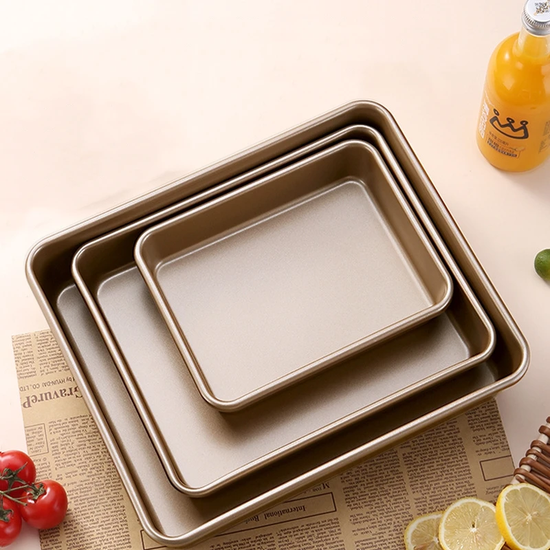 Non-Stick Rectangular Baking Pan Carbon Steel Cake Baking Tray Golden Pizza Pastry Mold