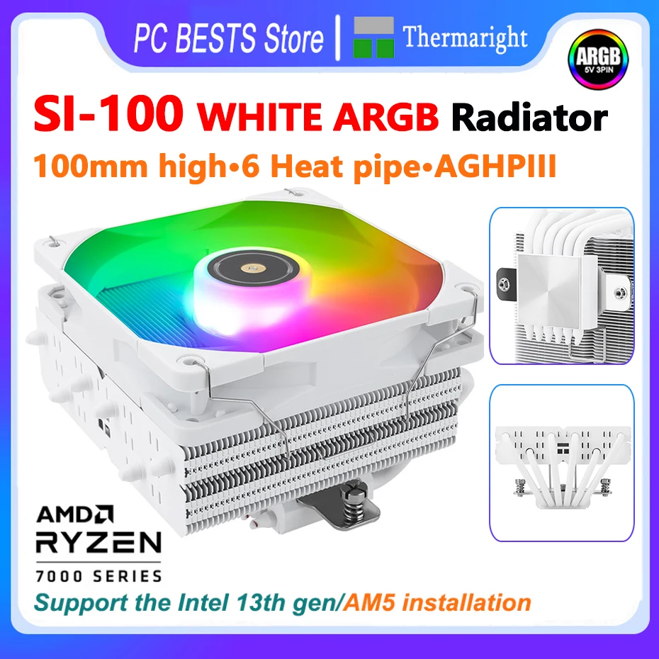 

Thermalright SI-100 White ARGB Radiator 6 Heat Pipe 100mm High AGHPIII CPU Cooler Intel LGA1700 115X 1200 2011 2066 AM4 AM5