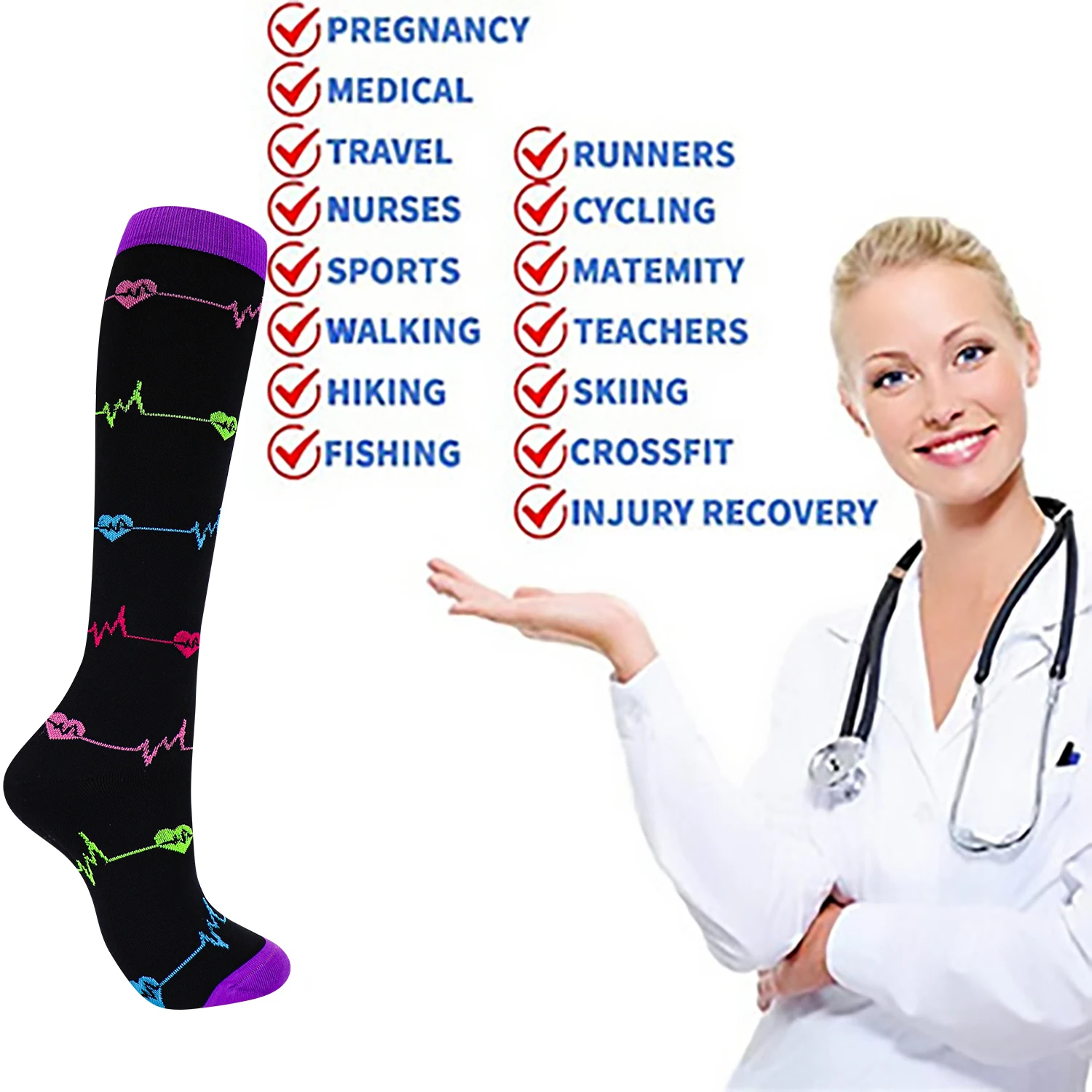 Medical Althetic Compression Socks for Men and Women Diabetes Varicose Veins Sports Socks for Running Cycling Travel Flight