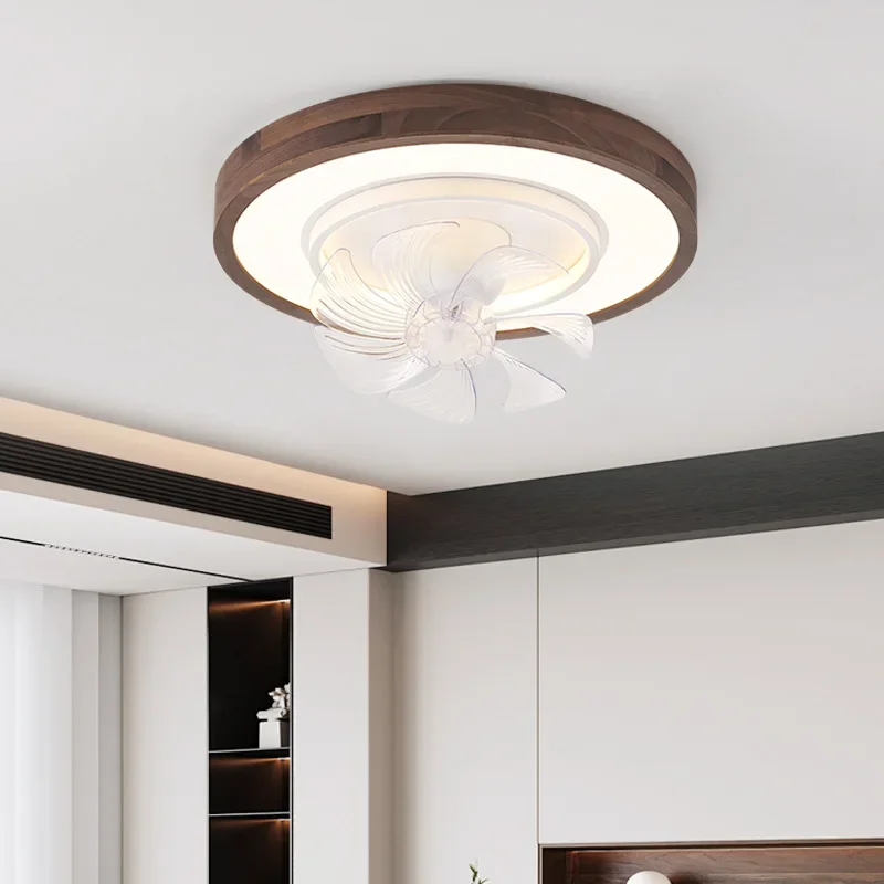 Living room fan ceiling light black walnut solid wood bedroom modern