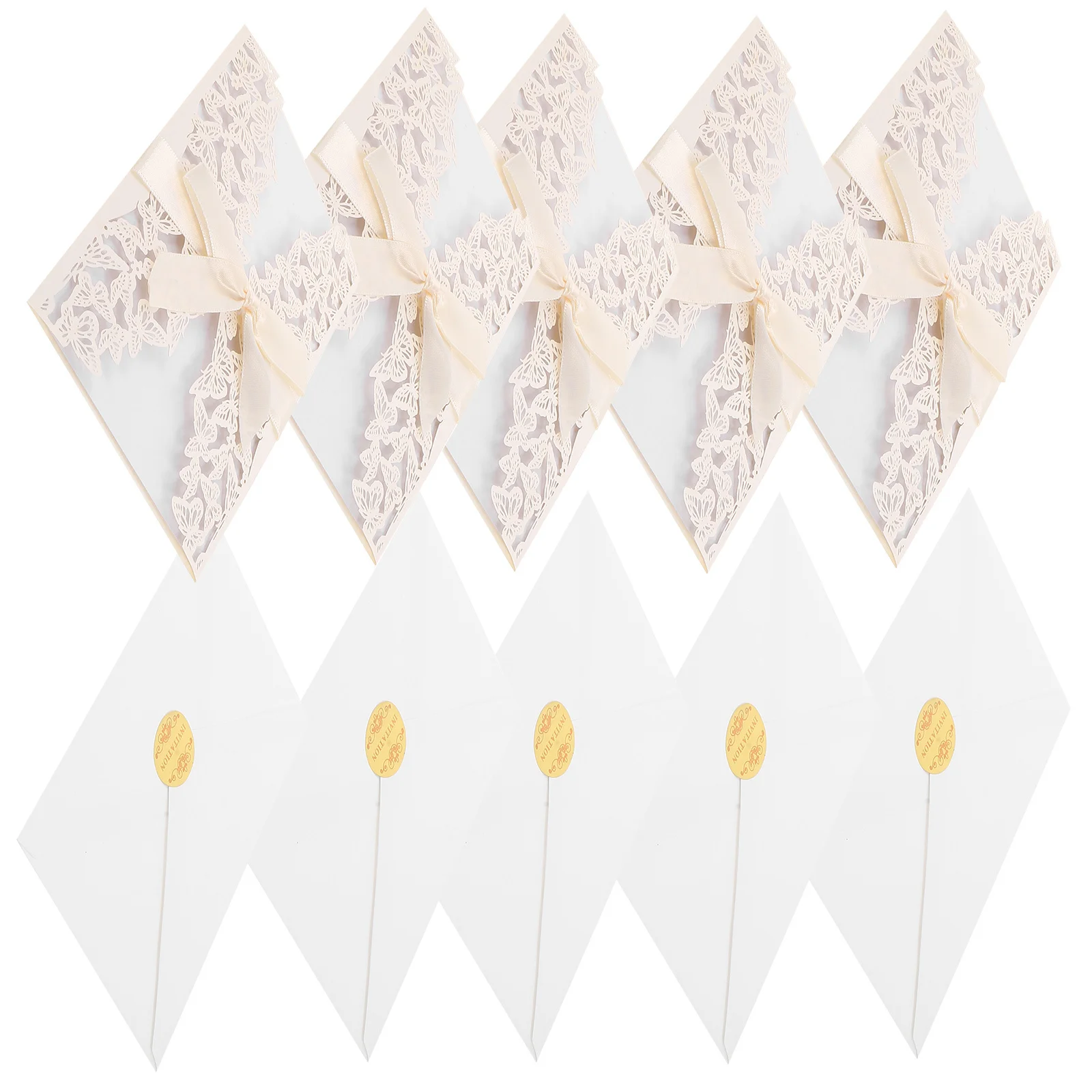 5Sets Wedding Invitations Elegant Butterfly Floral Lace Cut Cards Envelope Bridal Shower Engagement Anniversary Party