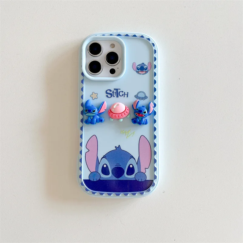 Kawaii Cartoon Disney 3D Doll Stitch Silicone soft shell Dustproof soil Phone Case For iPhone 16 Pro 15 14plus 13 11 12 ProMax