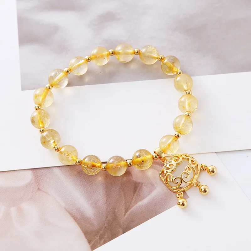 Natural Crystal Vintage Fashion Bracelet Women's Peace Lock Pendant New Chinese Style National Style Beaded Antique Hand Jewelry