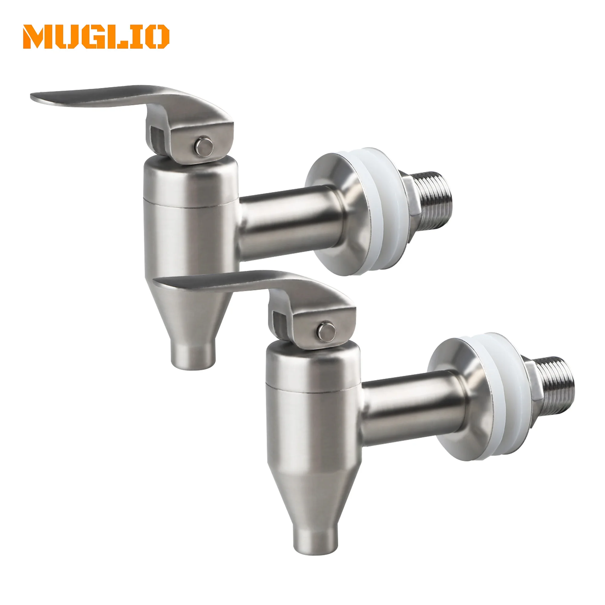 MUGLIO, set van 2 drinkdispensers van roestvrij staal, geschikt voor voedingsmiddelen, inclusief vervangende kraan voor drankenpotten.