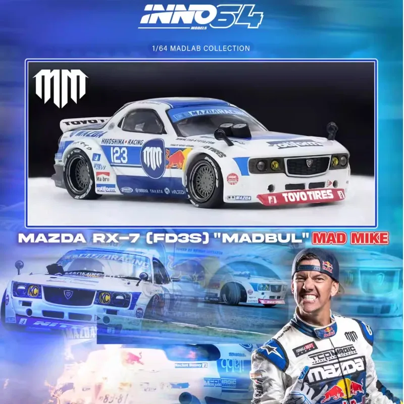 

INNO 1:64 MAZDA RX7 FD3S Rocket Rabbit die-cast alloy car model, boys' holiday gift toy, adult collectible decorative item.