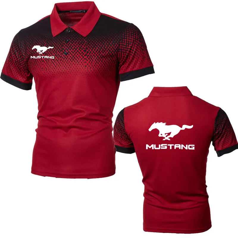 2024 Breathable Cotton Men\'s Polo Shirt trendy Short Sleeve Mustang car logo print Summer Casual Sports men\'s Golf Shirt