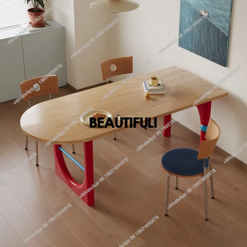 

Solid wood dining table Household small apartment color matching dining table Log medium and ancient style high-end desk