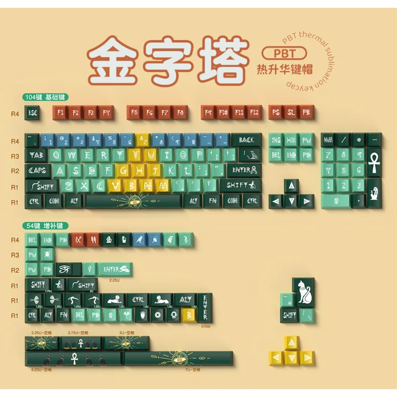 

Ретро-клавиши Pharaoh с сублимационной печатью, профиль Cherry, для клавиатур MX 61, 64, 68, 75, 84, 87, 98, 108