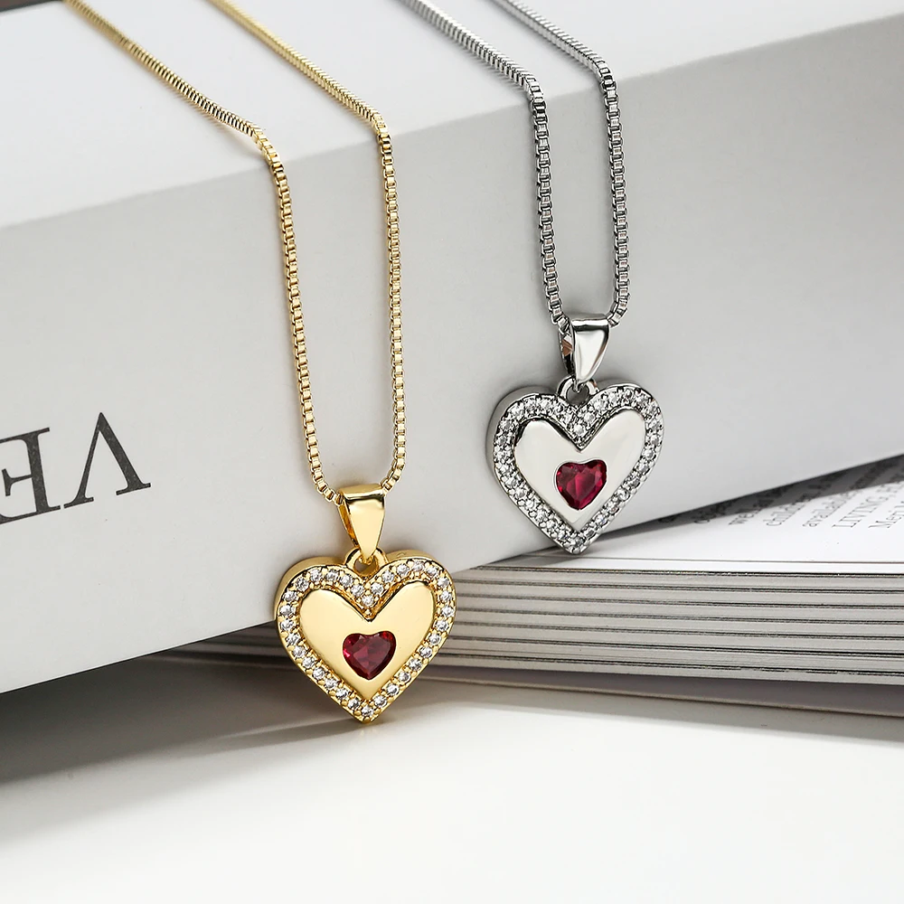 Light Luxury Heart Shaped Pendant Necklaces For Women Girls,High Quality Cubic Zirconia Accessories,Party Wedding Jewelry