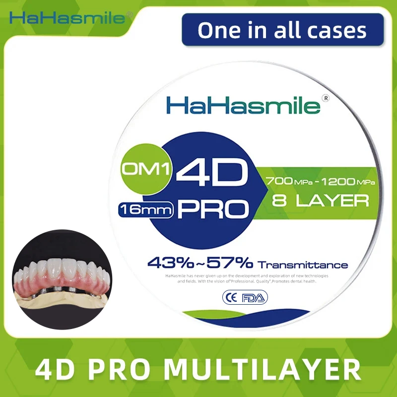 

4D Pro Multilayer Zirconia Blocks 98mm OM1 43%-57% High Quality Ceramic False Teeth Dental Lab Material with Open Cad Cam System