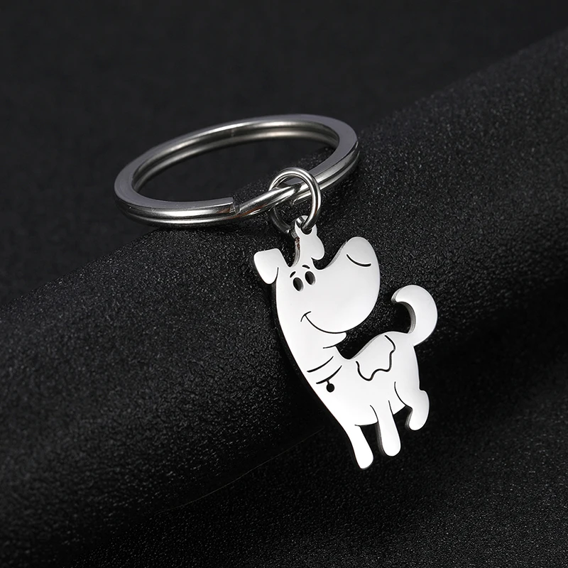 Lovely Animal Dog Rhinoceros Pendant Keychain for Women Simple Stainless Steel Silver Color Keychain Fashion Jewelry Gift