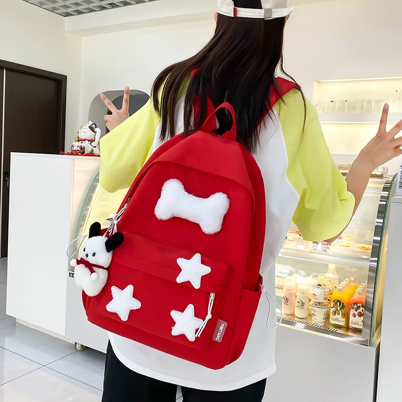 Japanese Cute Girls, Small and Versatile Plush Decoration Backpack Mini Nylon Versatile Youth School Bag Travel Bag