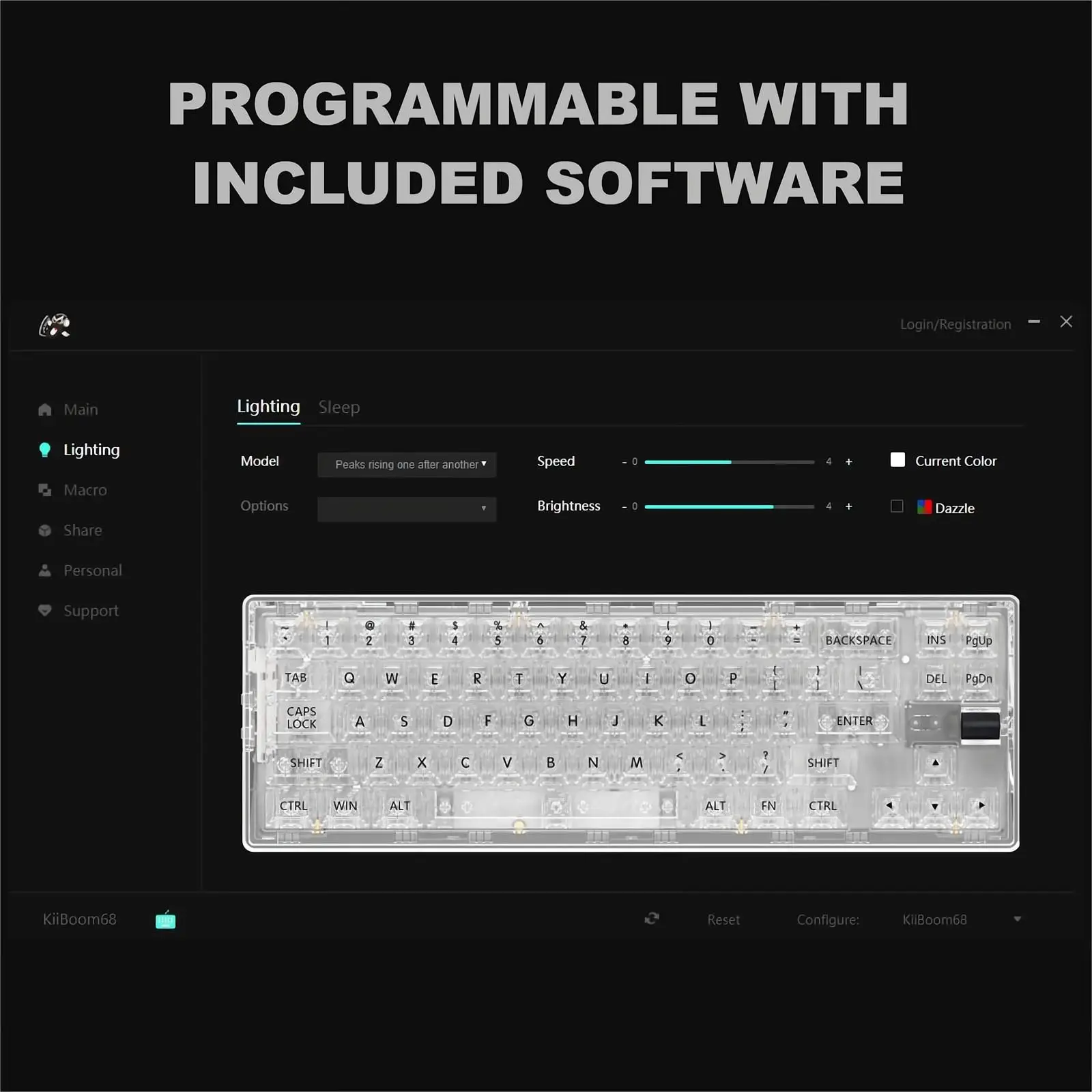 Imagem -04 - Kiiboom-teclado Mecânico Phantom 68 Junta de Cristal-montada Usb-c com Fio Bluetooth 5.0 2.4ghz sem Fio Hot-swappable