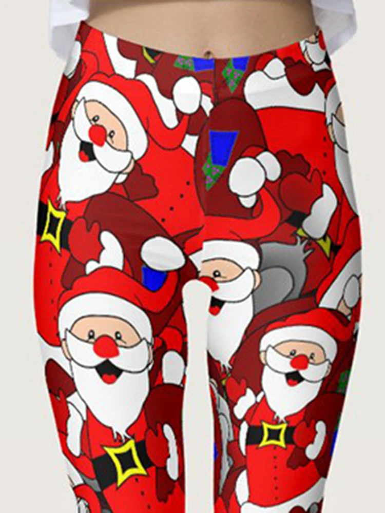 Workout Jeggings Push Up Pants Women Fitness Digital Printed Leggings Gym Slim Running Leggins Red Christmas