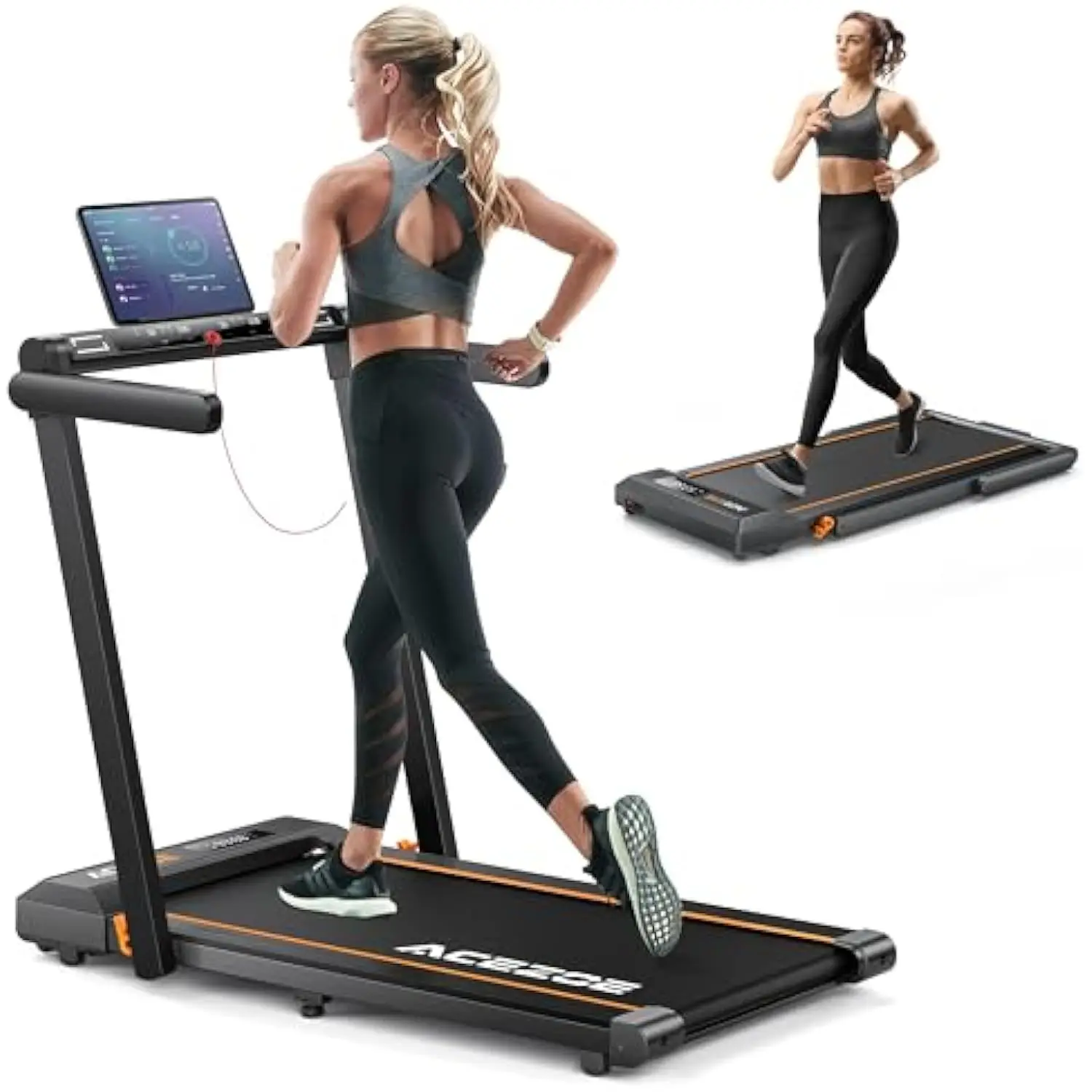 Cinta de correr plegable 2 en 1 para el hogar, caminadora debajo del escritorio con 12 modos HIIT, aplicaciones de entrenamiento y pantalla táctil, 2.5HP Walking Tread