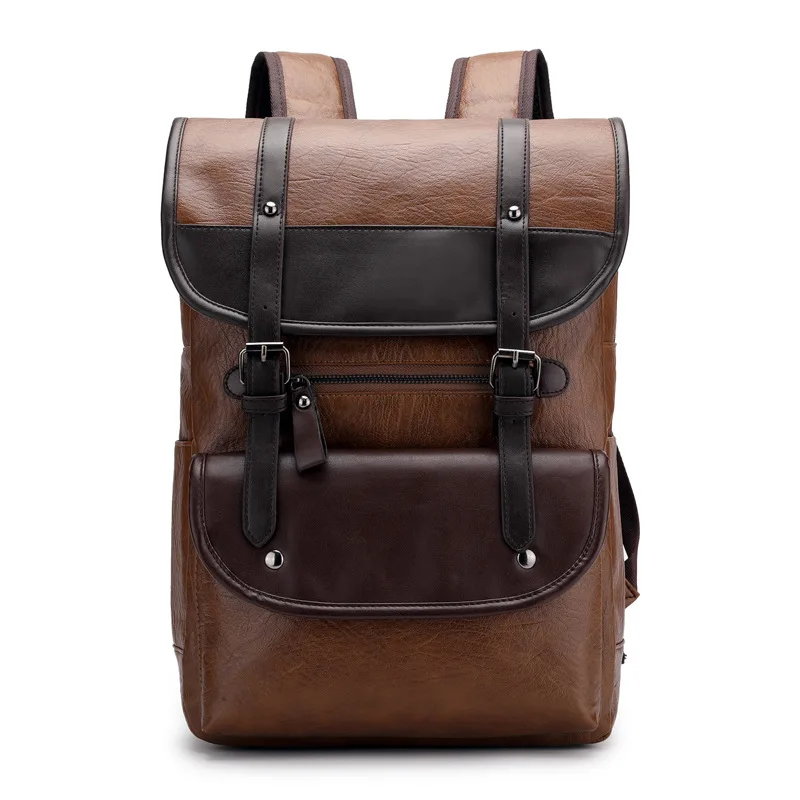 

Vintage Leather Laptop Backpack For Men Large Capacity Waterproof Business Travel Bag Rugged Distressed Shoulder Bag